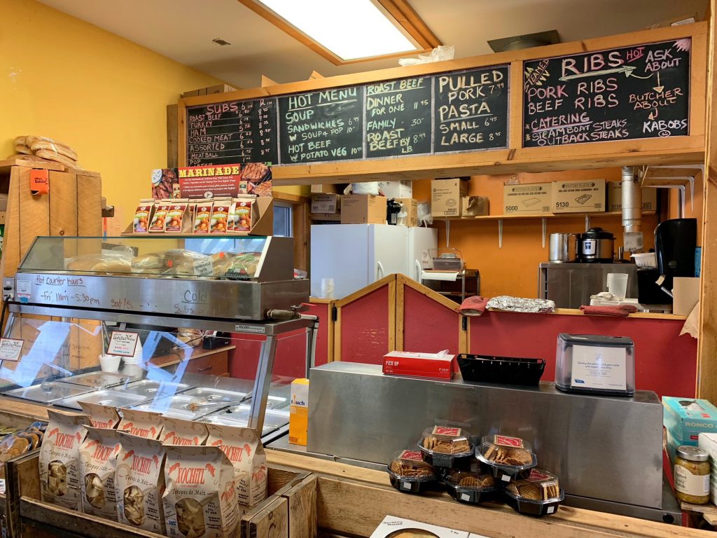 The hot counter at The Country Butcher Shop sells ready-to-eat food for lunch and dinner